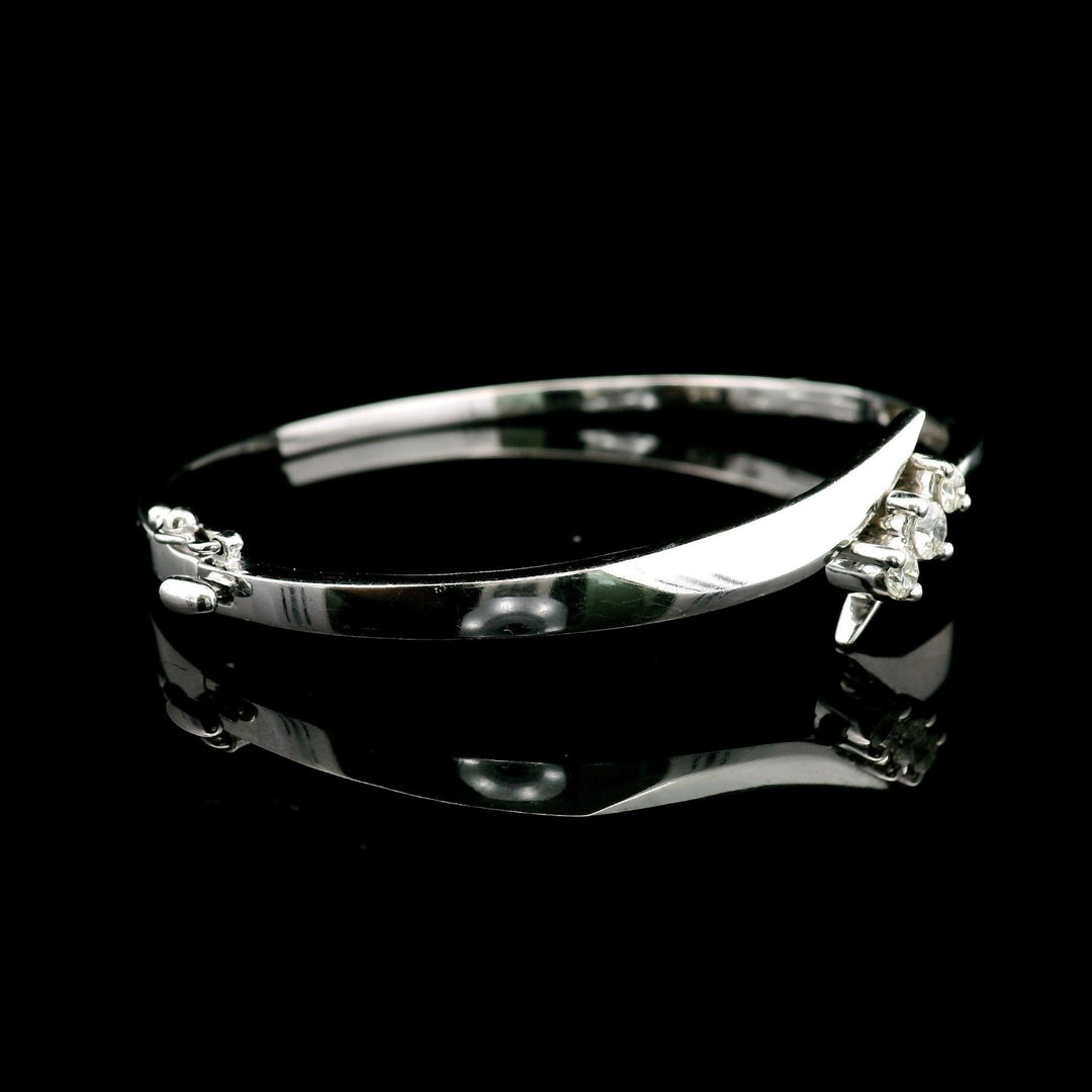 14k White Gold and Diamond 14.6g Solid Bypass Bangle Bracelet 7"
