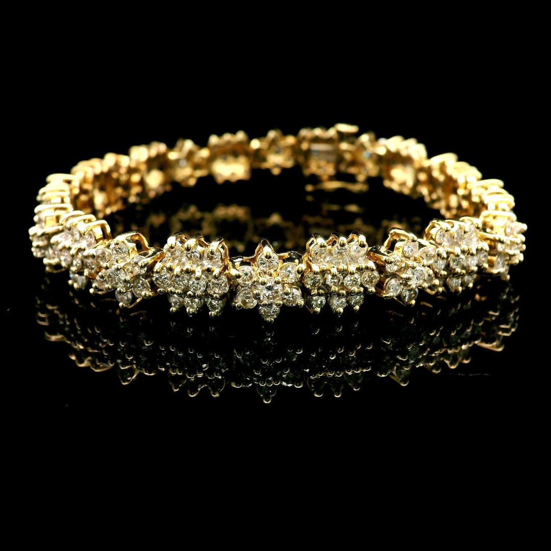 14k Yellow Gold and 5.5cttw Diamond Vintage 25.5g Snowflake Link Bracelet 7"