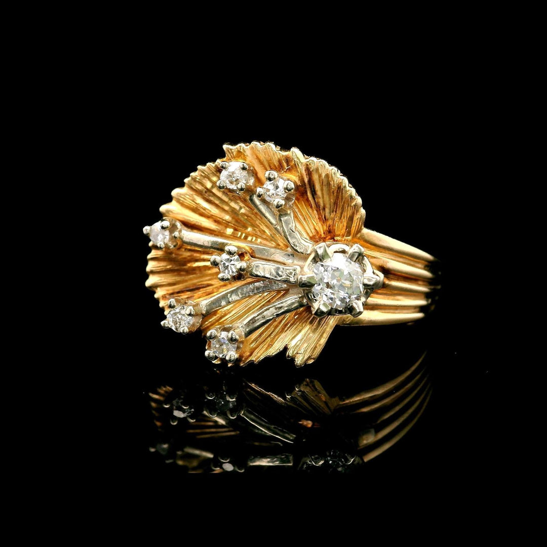 14k Yellow and White Gold 8g Vintage Diamond Floral Ring Size 6