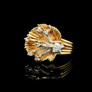 14k Yellow and White Gold 8g Vintage Diamond Floral Ring Size 6