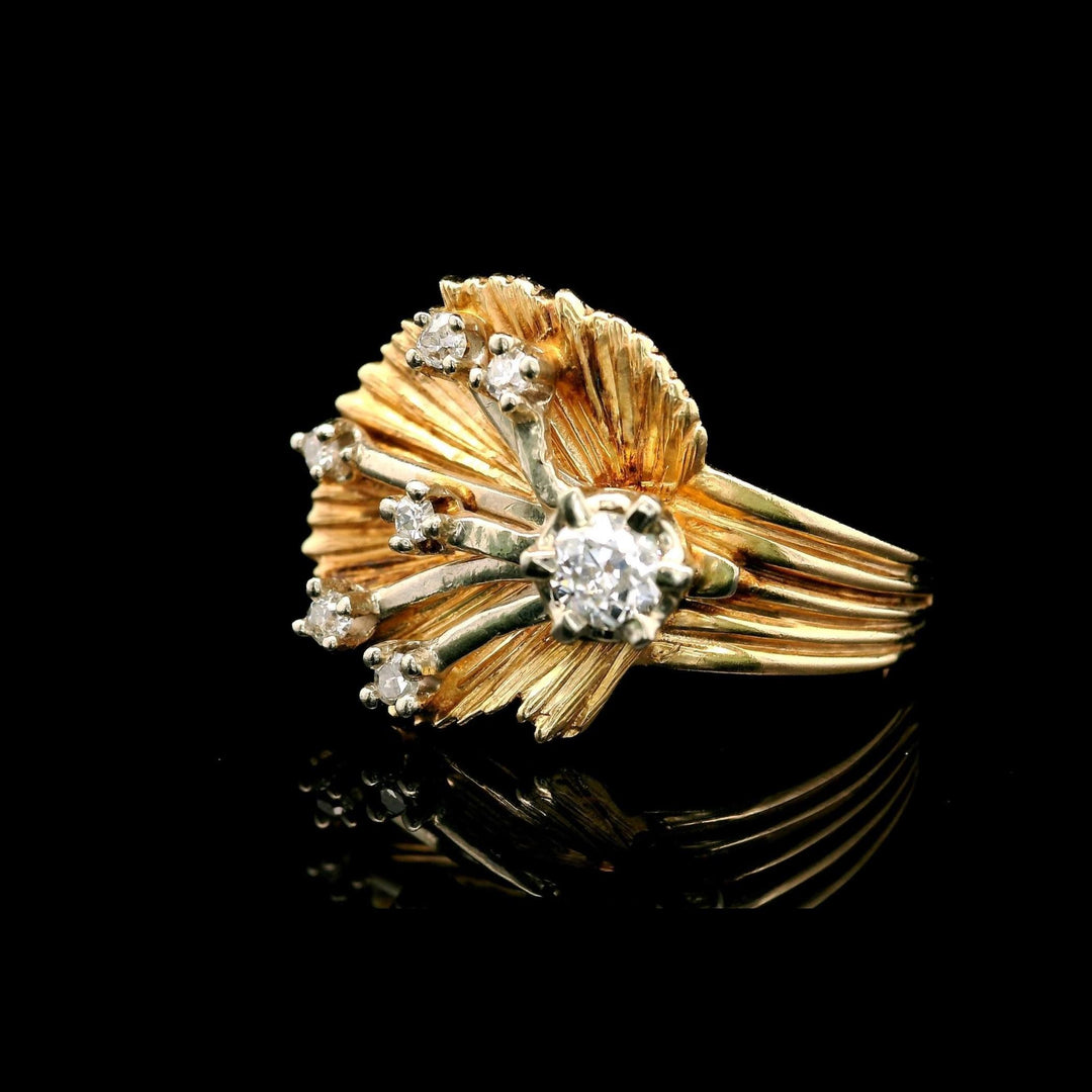 14k Yellow and White Gold 8g Vintage Diamond Floral Ring Size 6