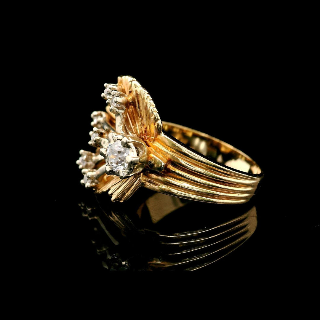 14k Yellow and White Gold 8g Vintage Diamond Floral Ring Size 6