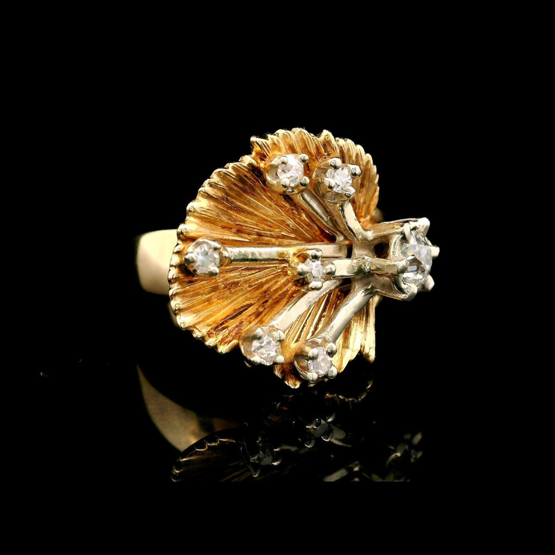 14k Yellow and White Gold 8g Vintage Diamond Floral Ring Size 6