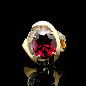 14k Yellow Gold 2.25ct Rubellite Tourmaline and Diamond Ladies Ring Size 5