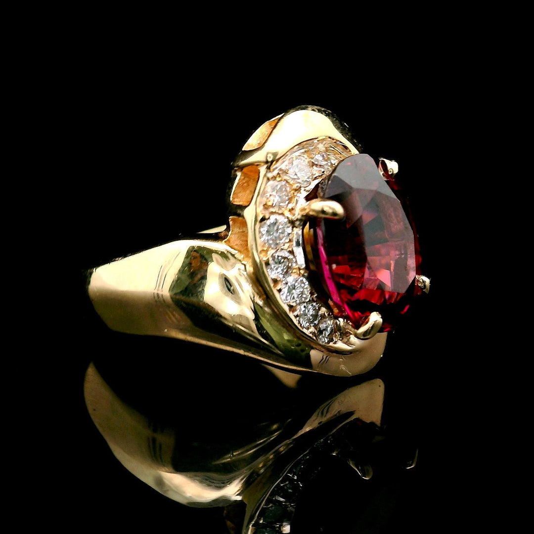 14k Yellow Gold 2.25ct Rubellite Tourmaline and Diamond Ladies Ring Size 5