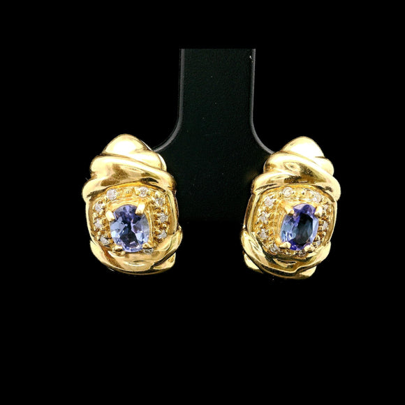 14k Yellow Gold Tanzanite and Diamond Stud Earrings