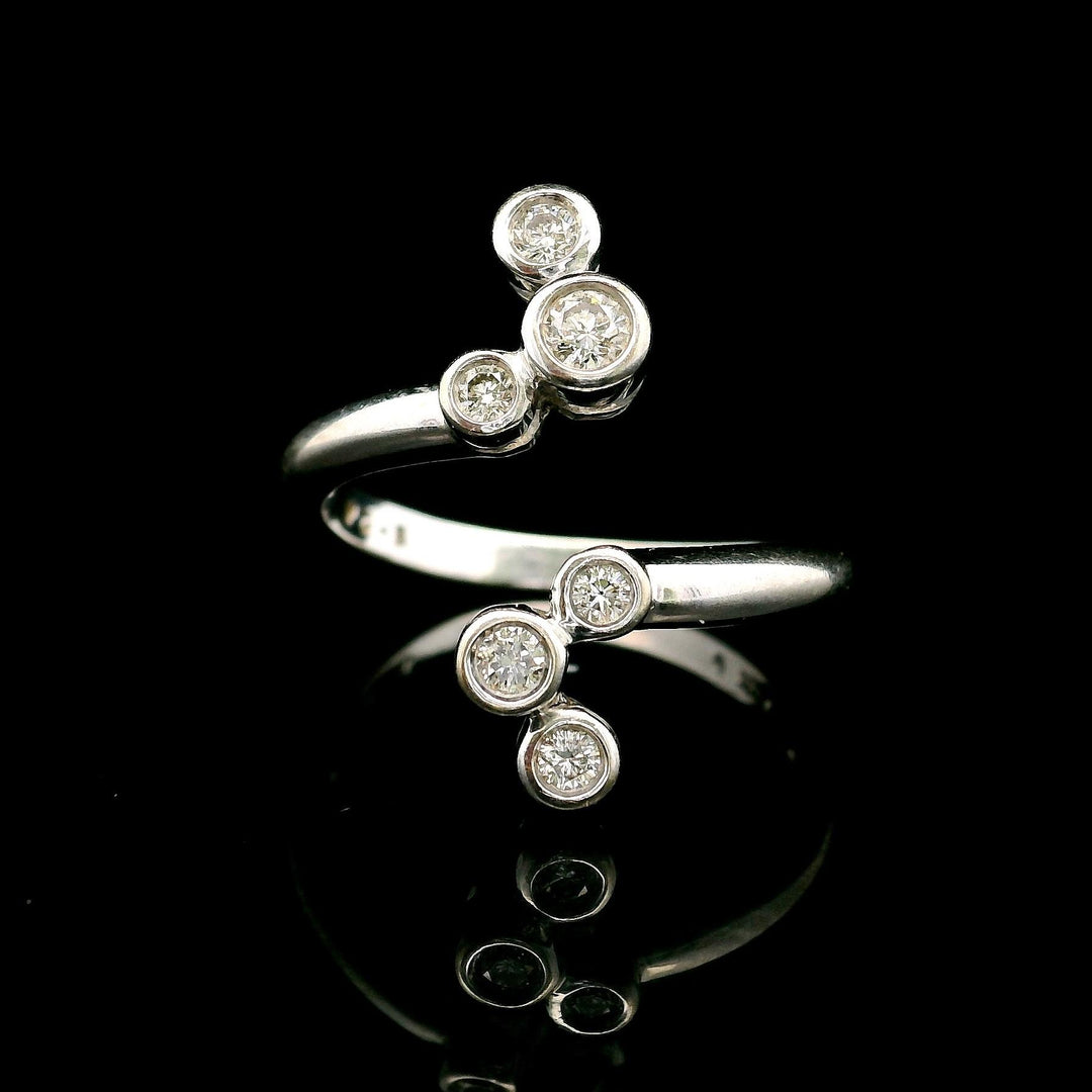 14k White Gold and Bezel Set Diamonds Open Bypass Ring Size 6
