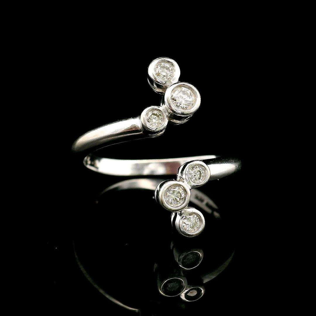 14k White Gold and Bezel Set Diamonds Open Bypass Ring Size 6