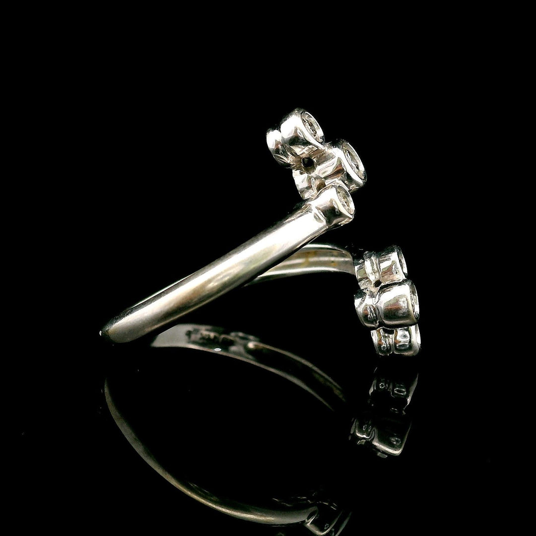 14k White Gold and Bezel Set Diamonds Open Bypass Ring Size 6