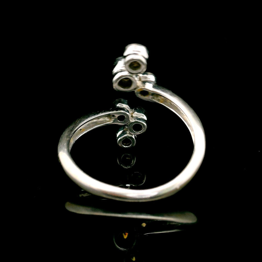 14k White Gold and Bezel Set Diamonds Open Bypass Ring Size 6