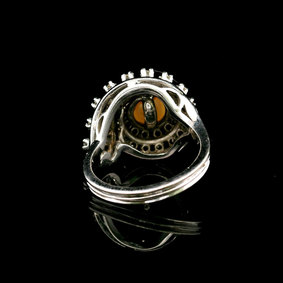14k White Gold Pearl Blue Sapphire and Diamond Swirl Ring Size 5.5