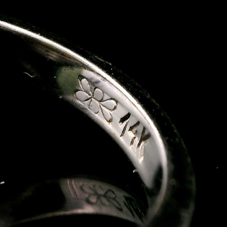 14k White Gold Pearl Blue Sapphire and Diamond Swirl Ring Size 5.5
