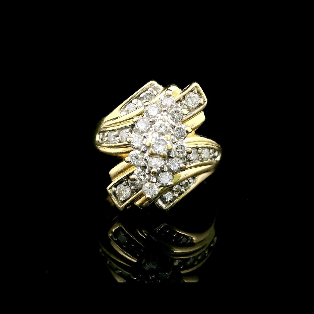 14k Yellow Gold and 1cttw Diamond Vintage Cluster Bypass Ring Size 9
