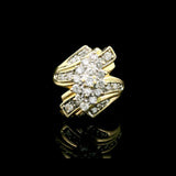 14k Yellow Gold and 1cttw Diamond Vintage Cluster Bypass Ring Size 9