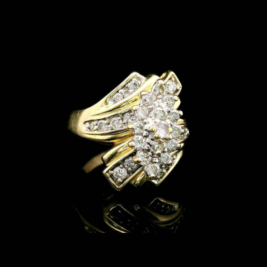 14k Yellow Gold and 1cttw Diamond Vintage Cluster Bypass Ring Size 9