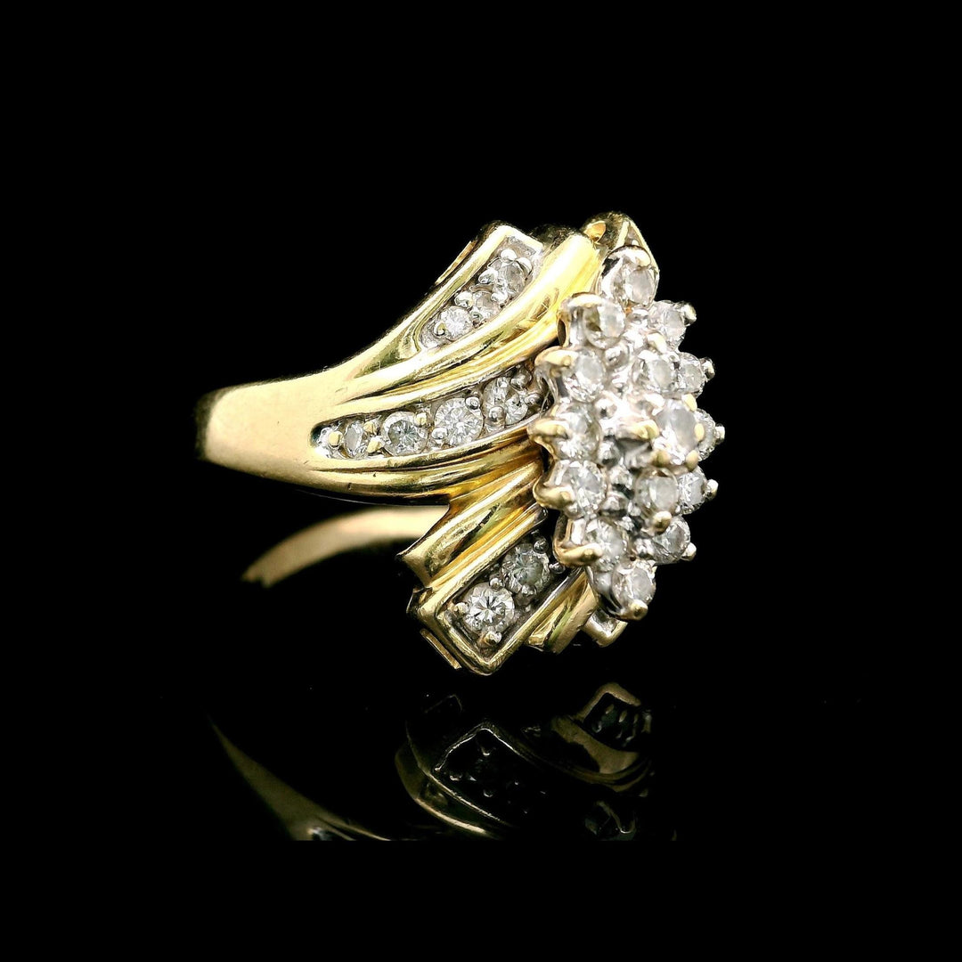 14k Yellow Gold and 1cttw Diamond Vintage Cluster Bypass Ring Size 9