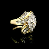 14k Yellow Gold and 1cttw Diamond Vintage Cluster Bypass Ring Size 9