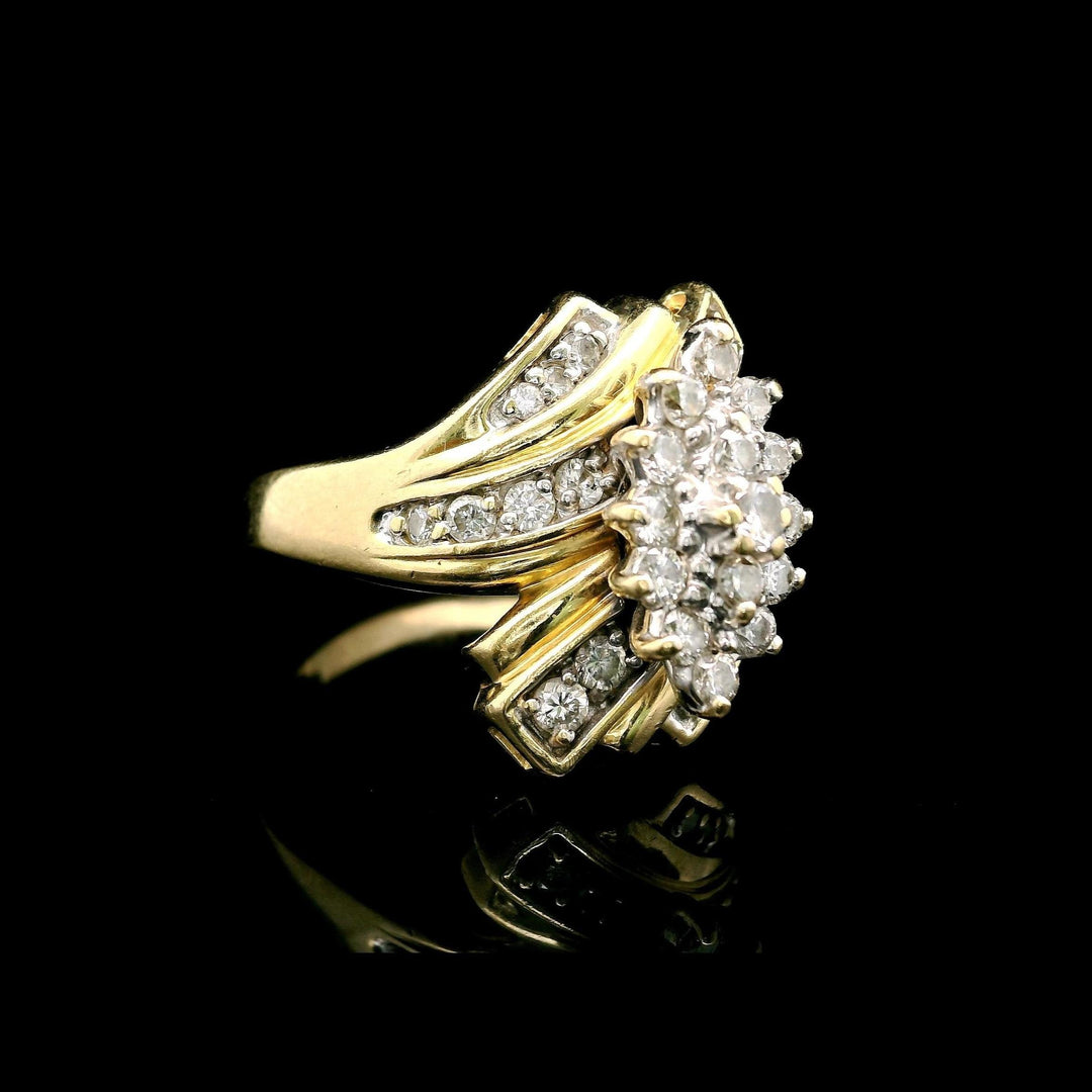 14k Yellow Gold and 1cttw Diamond Vintage Cluster Bypass Ring Size 9