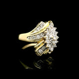 14k Yellow Gold and 1cttw Diamond Vintage Cluster Bypass Ring Size 9