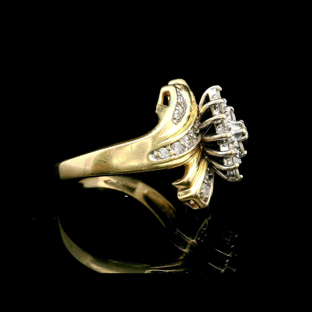 14k Yellow Gold and 1cttw Diamond Vintage Cluster Bypass Ring Size 9