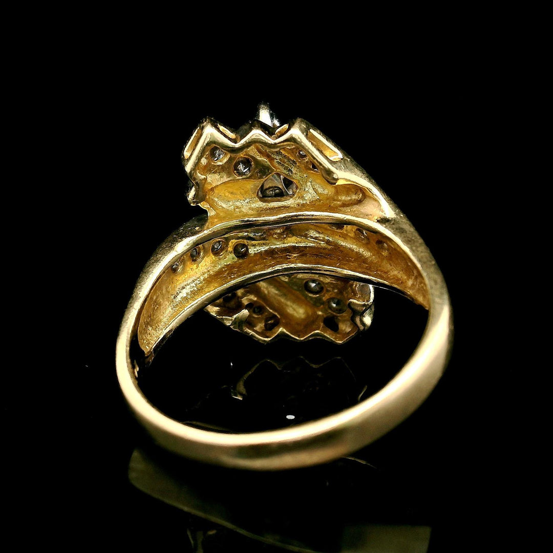 14k Yellow Gold and 1cttw Diamond Vintage Cluster Bypass Ring Size 9