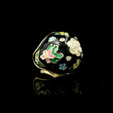 14k Yellow Gold Enamel and Diamond Heavy Bombe Ring Size 4.25