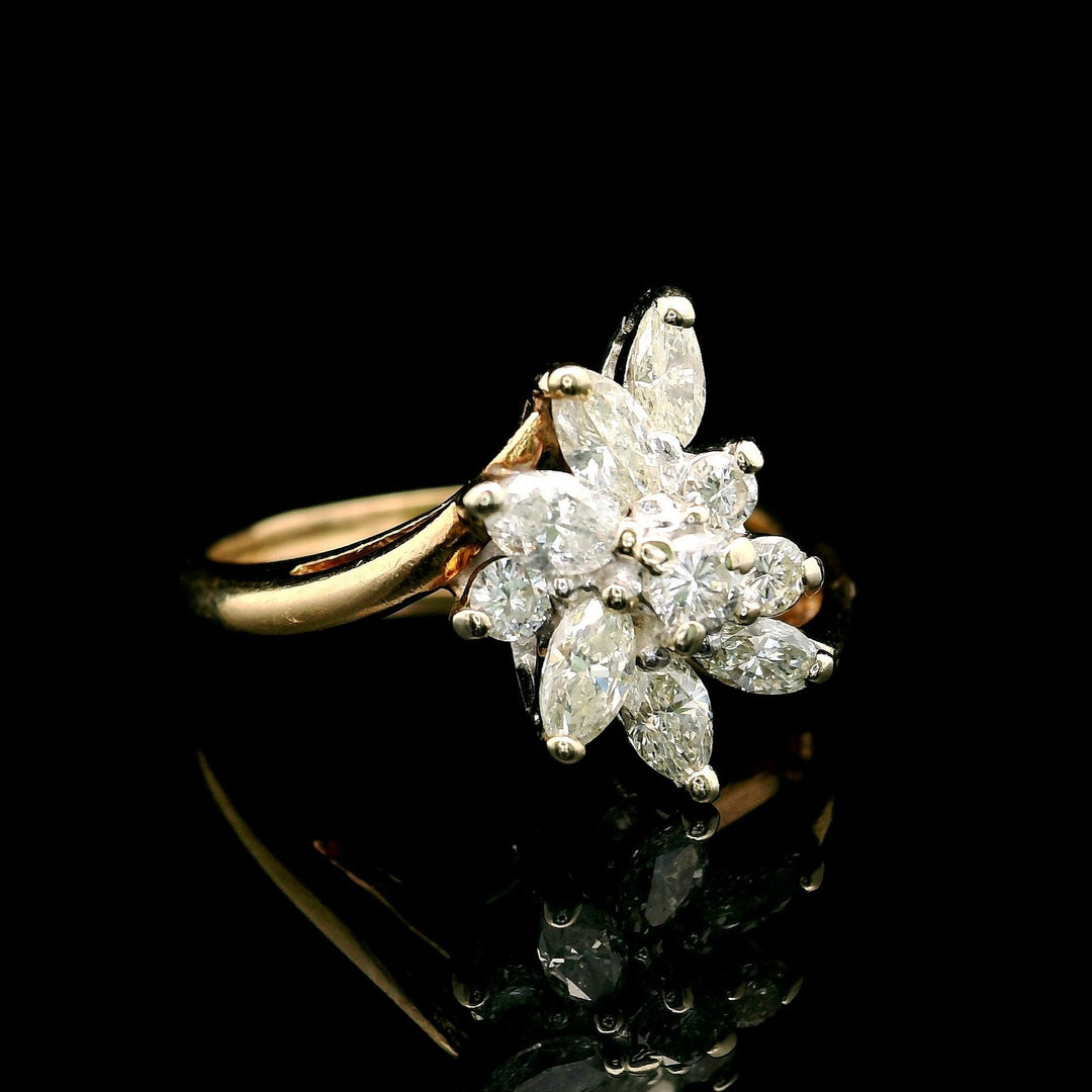 14k Yellow Gold and 0.90cttw Diamond Floral Cluster Ring Size 5.5