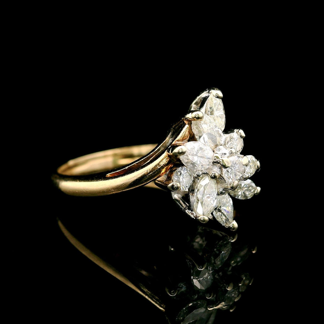 14k Yellow Gold and 0.90cttw Diamond Floral Cluster Ring Size 5.5