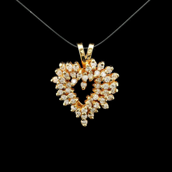 14k Yellow Gold and 0.75cttw Cluster Heart Pendant