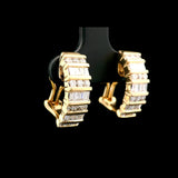 14k Yellow Gold and 1cttw Round and Baguette Diamond Huggie Earrings
