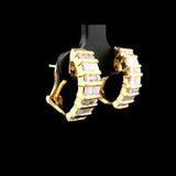 14k Yellow Gold and 1cttw Round and Baguette Diamond Huggie Earrings