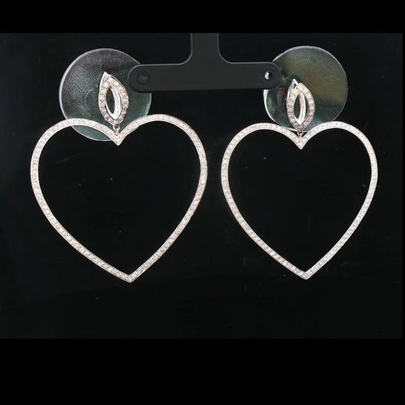 18k White Gold and 2cttw Diamond Large Heart Drop Dangle Earrings 2.25