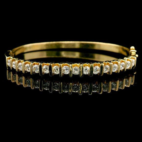 14k Yellow Gold and 1.85cttw Diamond Vintage Bangle Bracelet 6.5