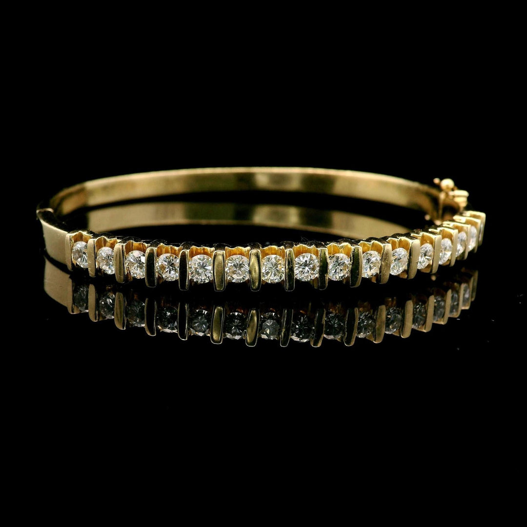 14k Yellow Gold and 1.85cttw Diamond Vintage Bangle Bracelet 6.5"