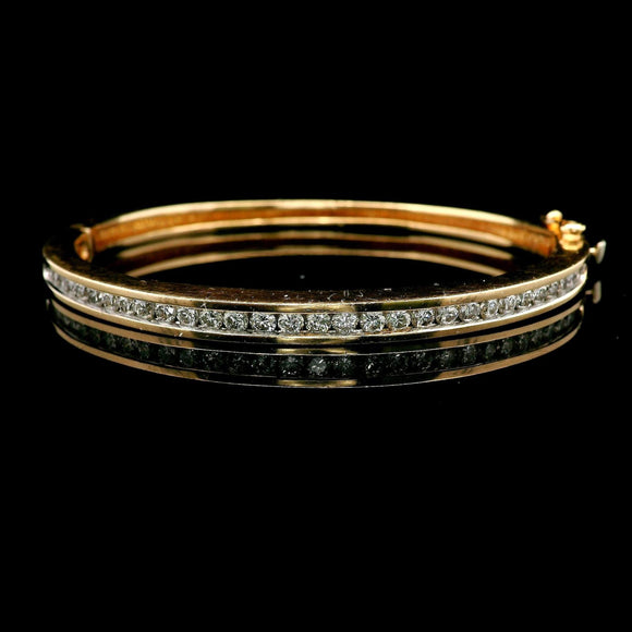 14k Yellow Gold and 1cttw Diamond Vintage Heavy Bangle Bracelet 6.25