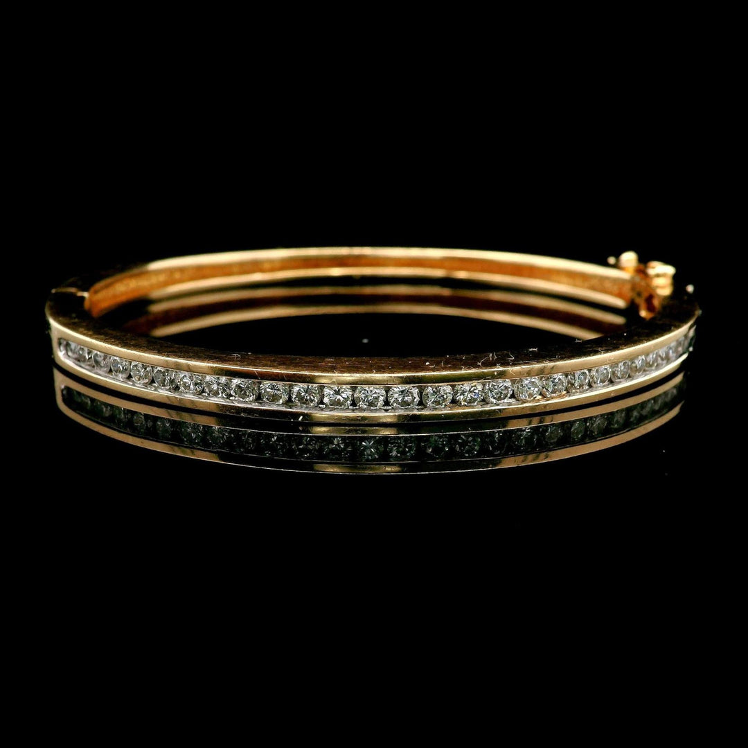 14k Yellow Gold and 1cttw Diamond Vintage Heavy Bangle Bracelet 6.25"