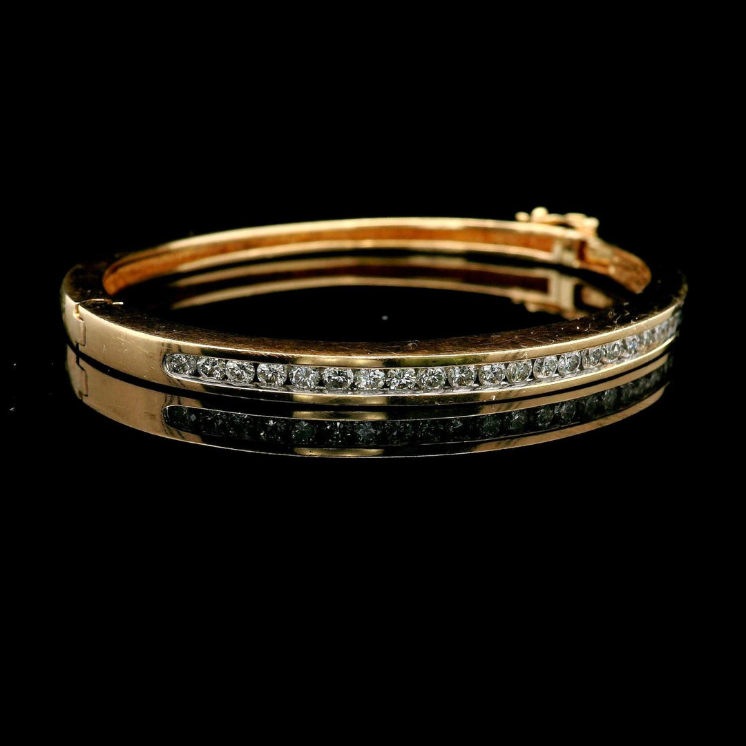 14k Yellow Gold and 1cttw Diamond Vintage Heavy Bangle Bracelet 6.25"