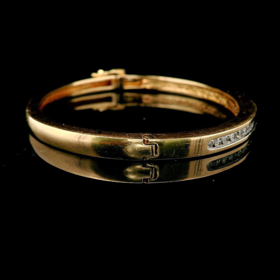 14k Yellow Gold and 1cttw Diamond Vintage Heavy Bangle Bracelet 6.25"