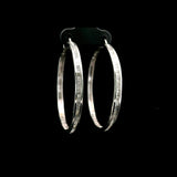 14k White Gold and 1cttw Baguette Diamond Solid Hoop Earrings 1.75"