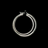 14k White Gold and 1cttw Baguette Diamond Solid Hoop Earrings 1.75"
