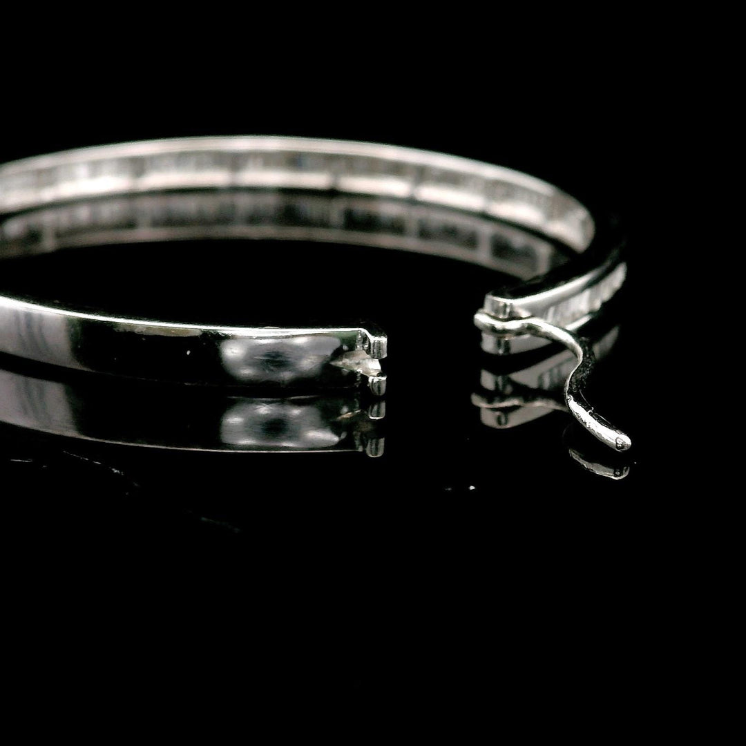 14k White Gold and 1cttw Baguette Diamond Solid Hoop Earrings 1.75"