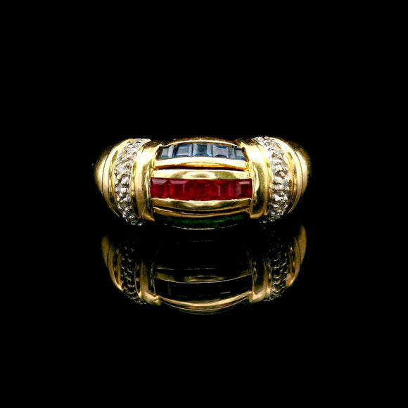 14k Yellow Gold Sapphire Ruby Emerald and Diamond Ring Size 5.75
