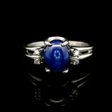 14k White Gold Blue Star Sapphire and Diamond Ring Size 9