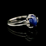 14k White Gold Blue Star Sapphire and Diamond Ring Size 9