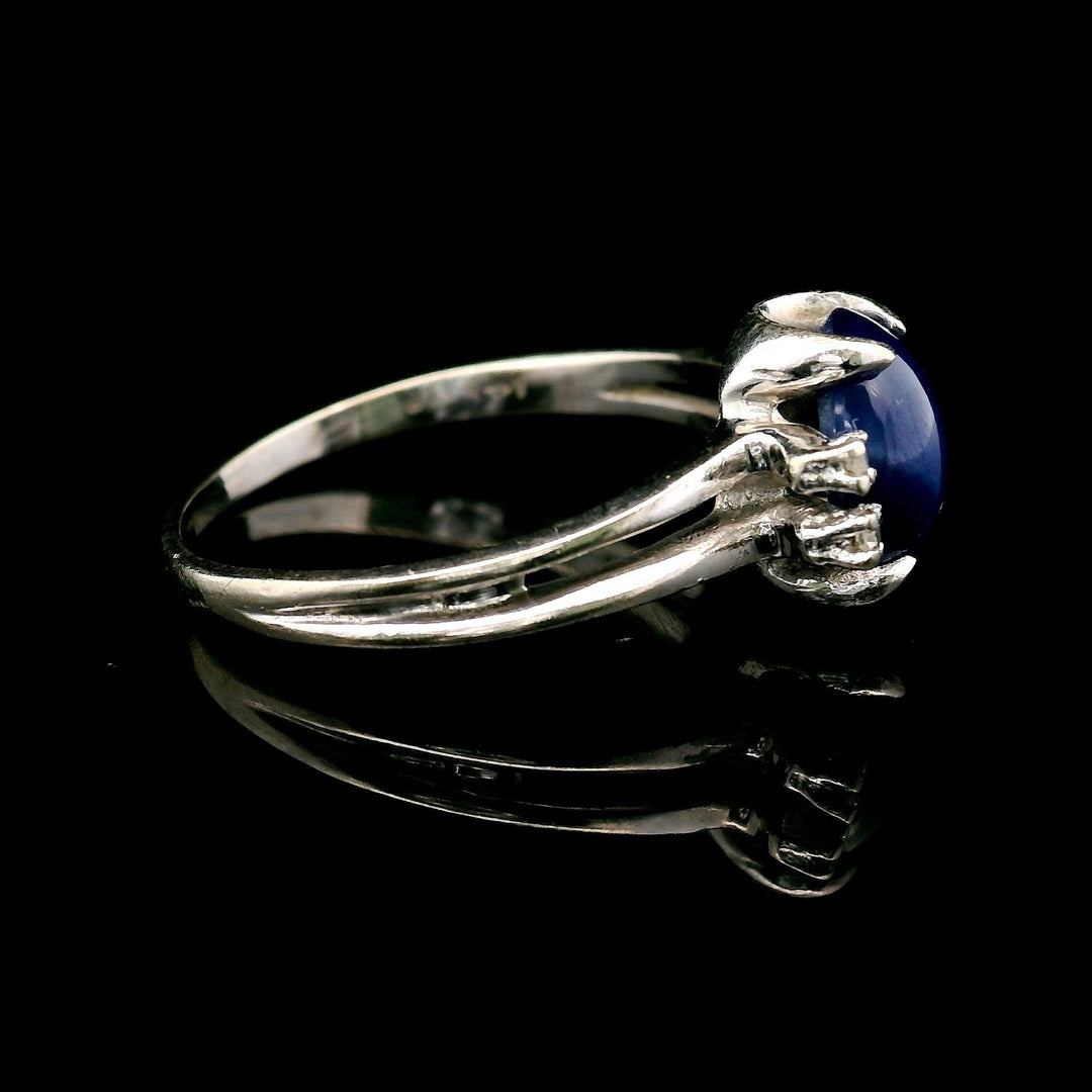 14k White Gold Blue Star Sapphire and Diamond Ring Size 9