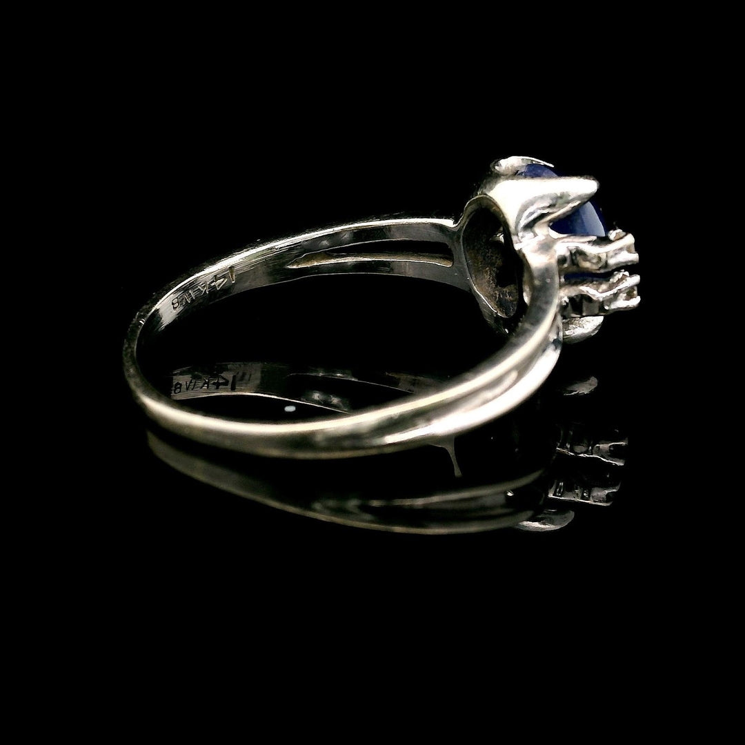 14k White Gold Blue Star Sapphire and Diamond Ring Size 9