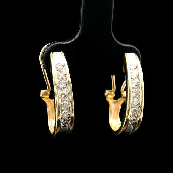 14k Yellow Gold and 0.25cttw Diamond Hoop Huggie Earrings