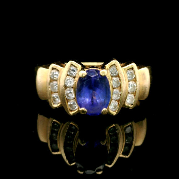 14k Yellow Gold Tanzanite and Diamond Ladies Ring Size 7