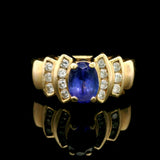 14k Yellow Gold Tanzanite and Diamond Ladies Ring Size 7