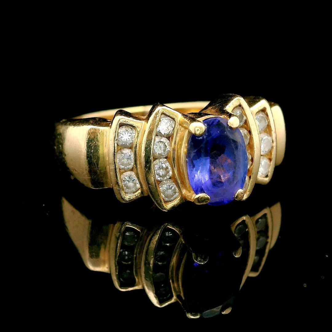 14k Yellow Gold Tanzanite and Diamond Ladies Ring Size 7